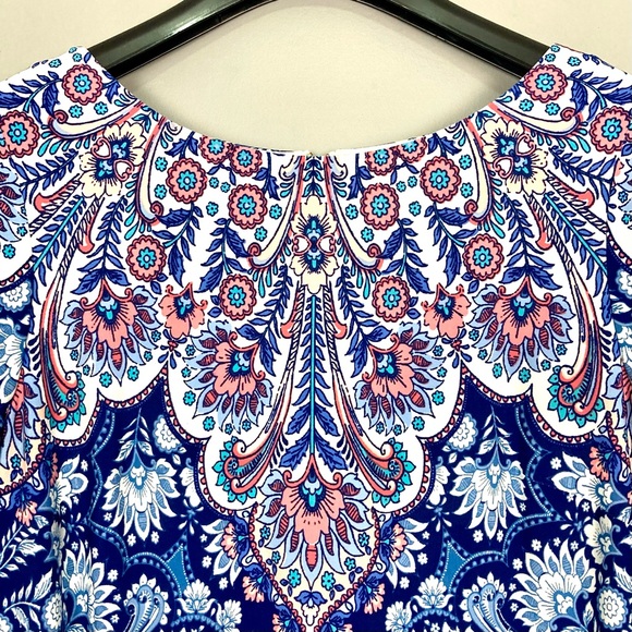 Eliza J Printed Shift Dress Women’s Size 12 Stretch Knit Lined Boat Neck Classic - Picture 3 of 8